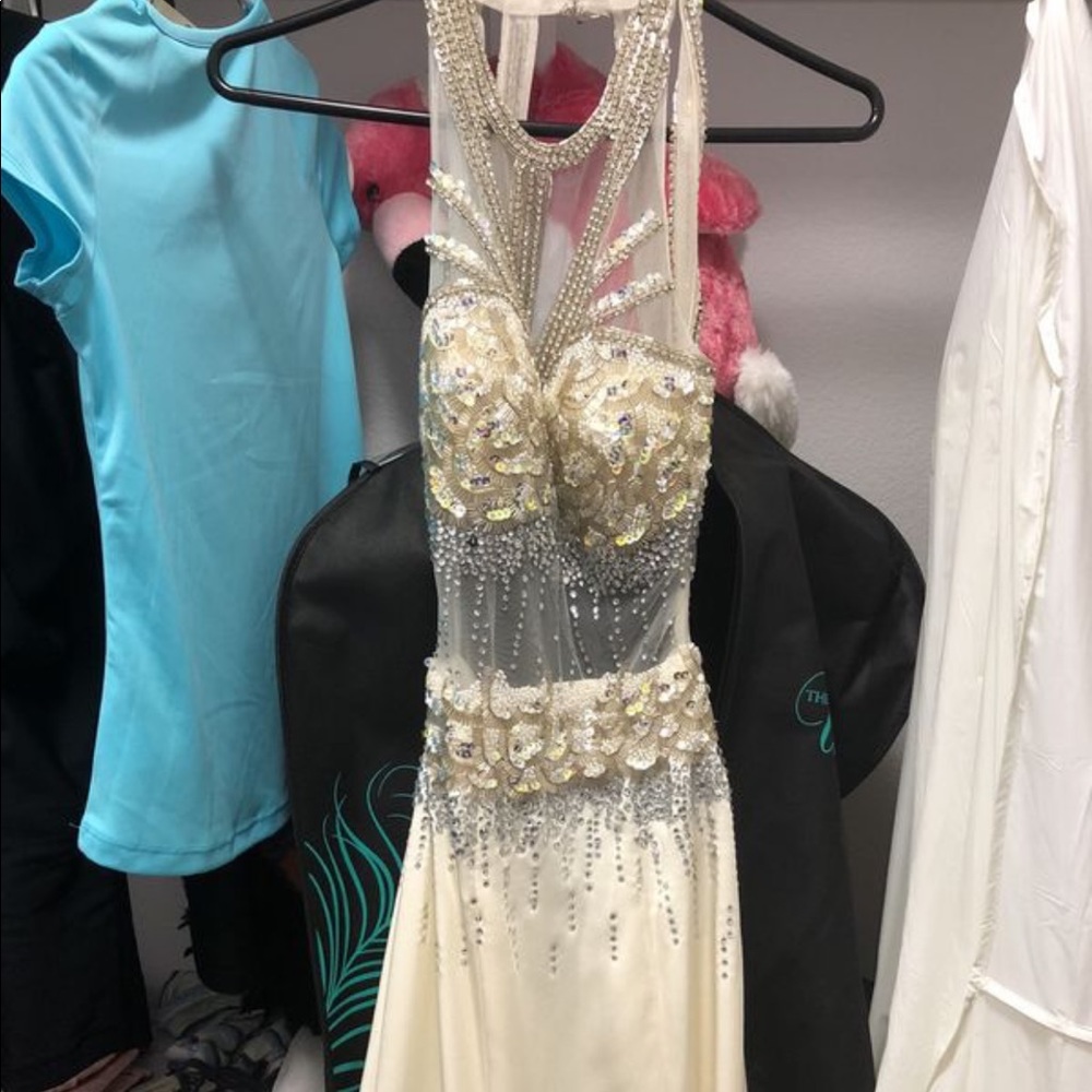 Beautiful ivory sequence and mesh prom gown